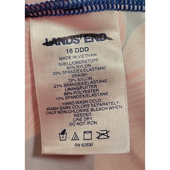 Swim Top Floral 16 DDD Halter Tankini Blue Coral Padded Bra (L) Lands End  S402 - Picture 6 of 6